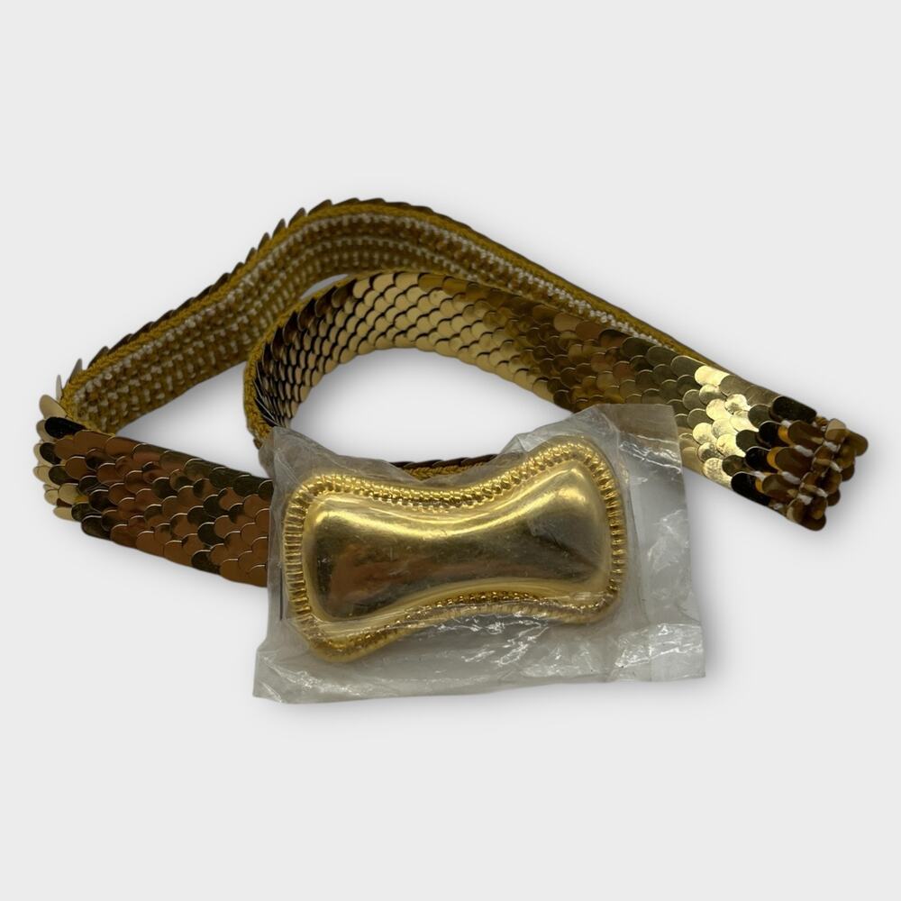 DAY-LOR Daylor Vintage Elastic Woven Gold Scales Stretch Belt & Buckle S/M